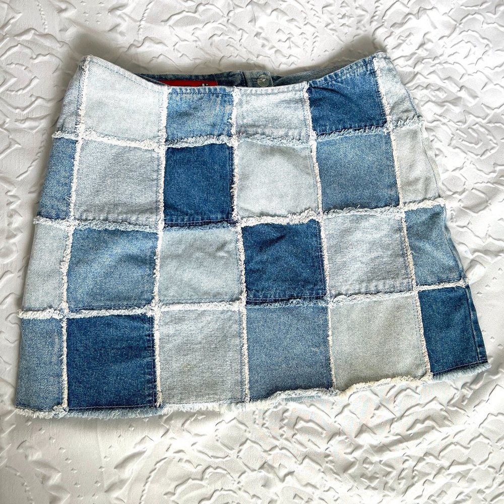 Zana Di Y2K Denim Patchwork Mini Skirt Vintage Blue 9